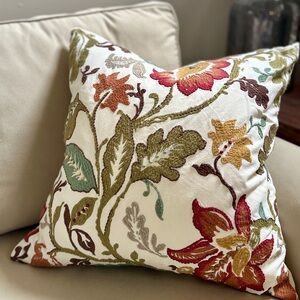 Pottery Barn Embroidered Floral Pillow Cover - 24 x 24 - fall